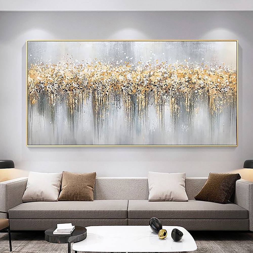 رسمت باليد النفط الطلاء جدار الفن الشمال مجردة نمط الذهبي الأفقي الحديث ديكور المنزل توالت قماش لا الإطار غير متمدد 2025 - $97.99 –P3