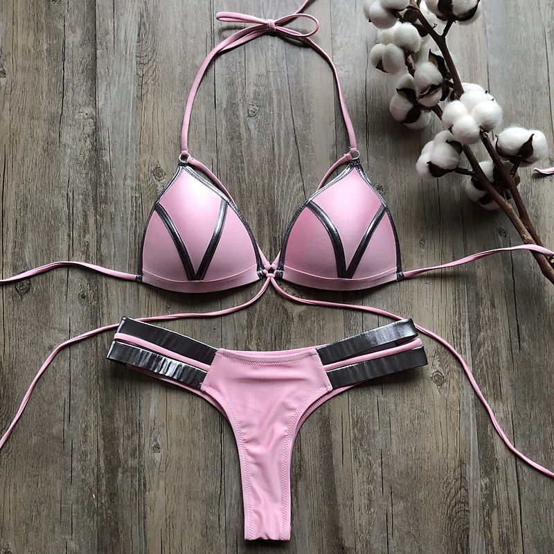 Femme Normal Maillots de Bain Bikinis 2 pièces Tanga Maillot de bain Dos ouvert Découpé Sexy Vacances Sexy Léopard Bloc de couleur A Bretelles Maillots de bain de 2025 ? $32.99 –P13