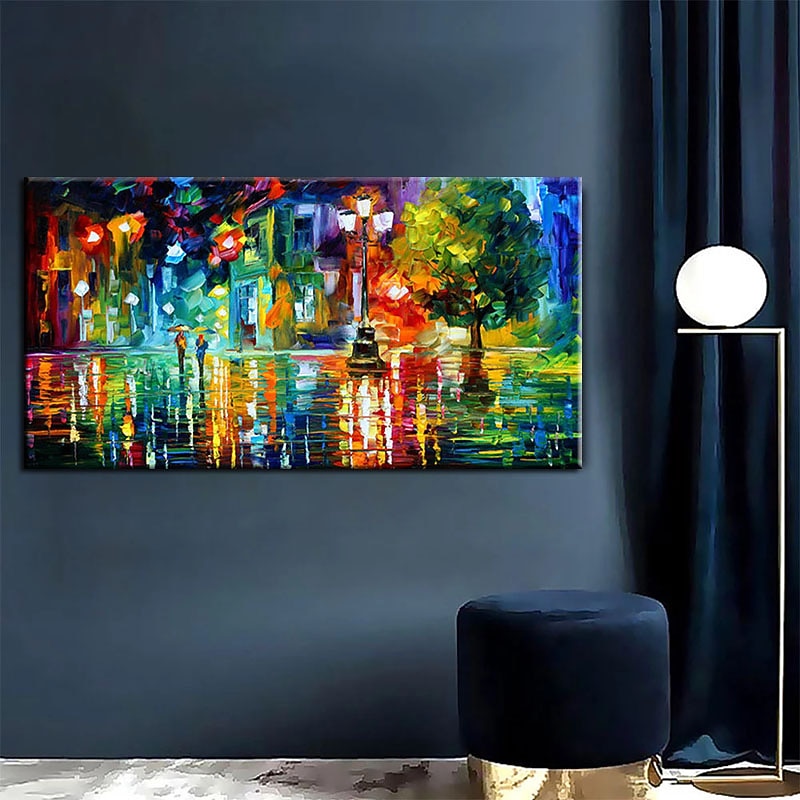 Peinture à l'huile à la main peint à la main mur art couteau rue paysage abstrait nordique décoration de la maison décor tendu cadre prêt à accrocher de 2025 ? $255.79 –P4