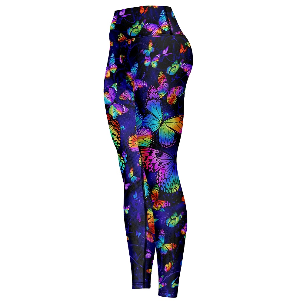 Mujer Pantalones de yoga Levantamiento de tope Control de barriga Alta cintura Entrenamiento de gimnasio Corriendo Aptitud física Calzas Cortas Mariposa Azul Marino Oscuro Morado Otoño Invierno 2026 - $12.99 –P12
