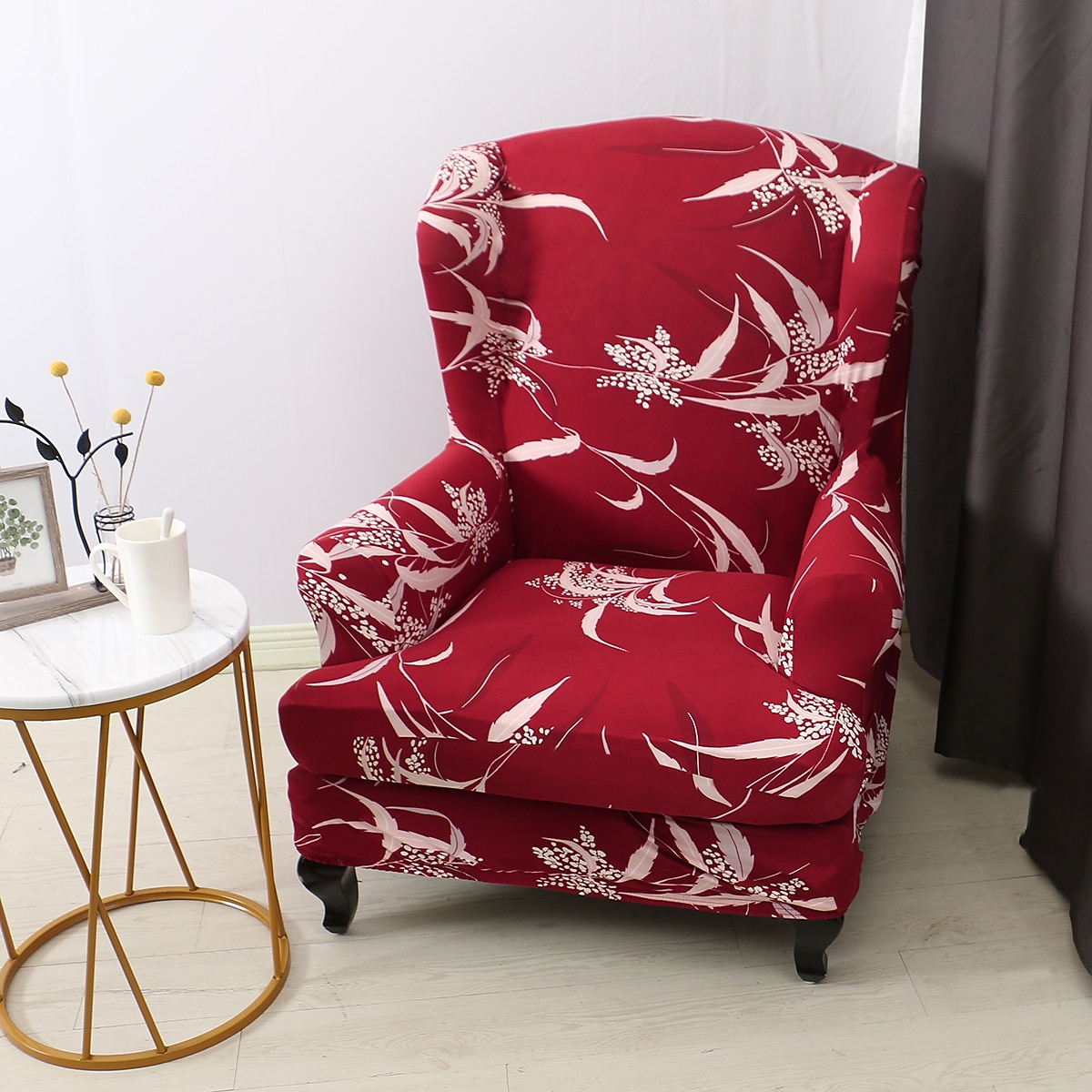 1 Set of 2 Pieces Floral Printed Stretch Wingback Chair Cover Wing Chair Slipcovers Spandex Fabric Wingback Armchair Covers with Elastic Bottom for Living Room Bedroom Decor 2025 - $25.99 –P15
