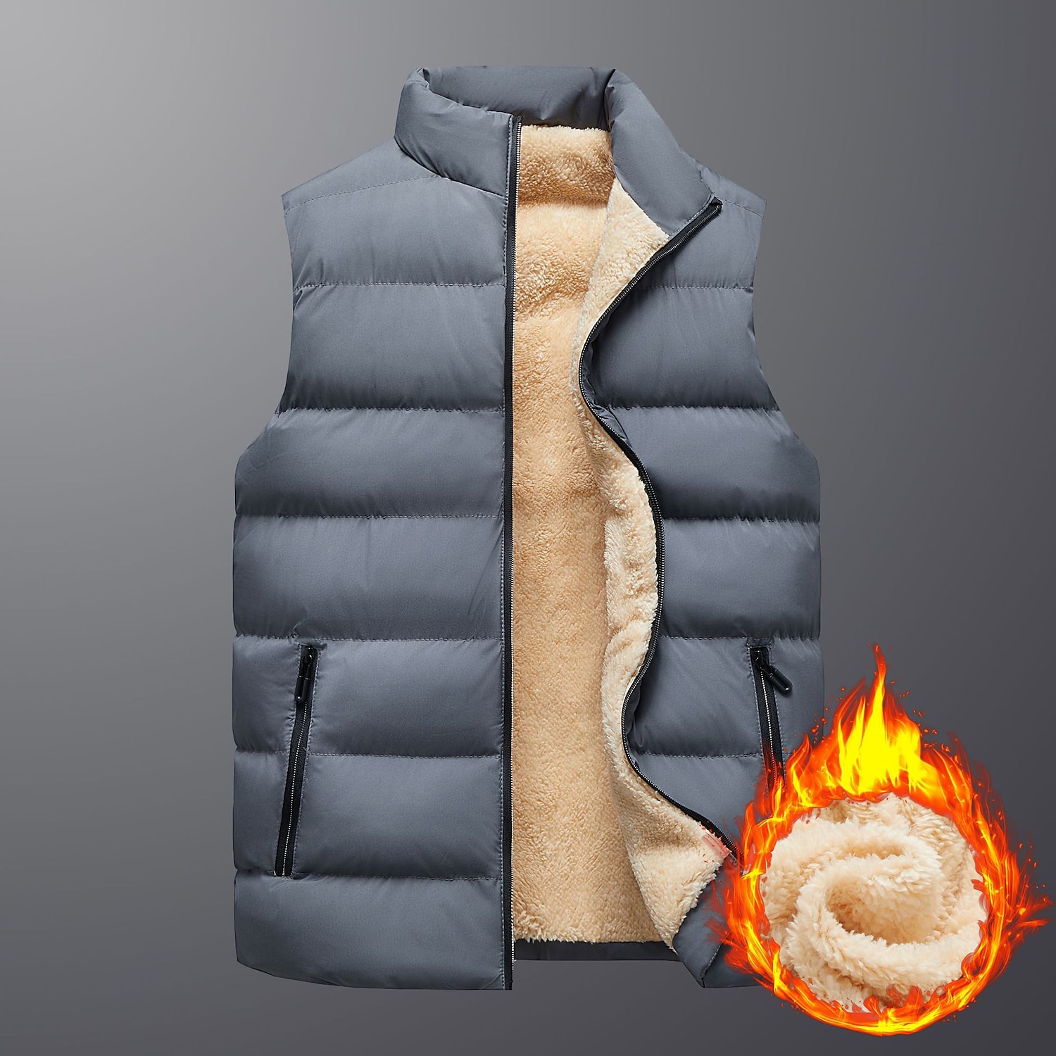 mäns vinterväst fleece tjock jacka varm kappa vadderad pufferväst fleecefodrad jacka mycket varm plysch stativ krage väst dagligt slitage bra lätt kausal resor cargo safari fotoväst 2025 - $44.99 –P8