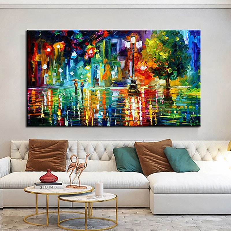 Peinture à l'huile à la main peint à la main mur art couteau rue paysage abstrait nordique décoration de la maison décor tendu cadre prêt à accrocher de 2025 ? $255.79 –P2