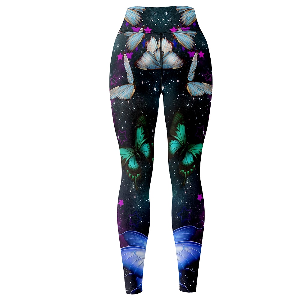 Mujer Pantalones de yoga Levantamiento de tope Control de barriga Alta cintura Entrenamiento de gimnasio Corriendo Aptitud física Calzas Cortas Mariposa Azul Marino Oscuro Morado Otoño Invierno 2026 - $12.99 –P6