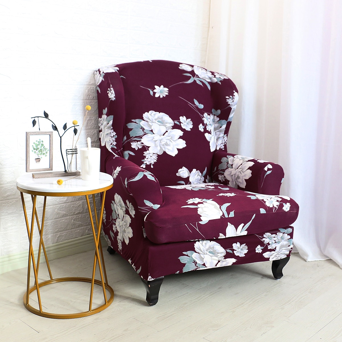 1 Set of 2 Pieces Floral Printed Stretch Wingback Chair Cover Wing Chair Slipcovers Spandex Fabric Wingback Armchair Covers with Elastic Bottom for Living Room Bedroom Decor 2025 - $25.99 –P13