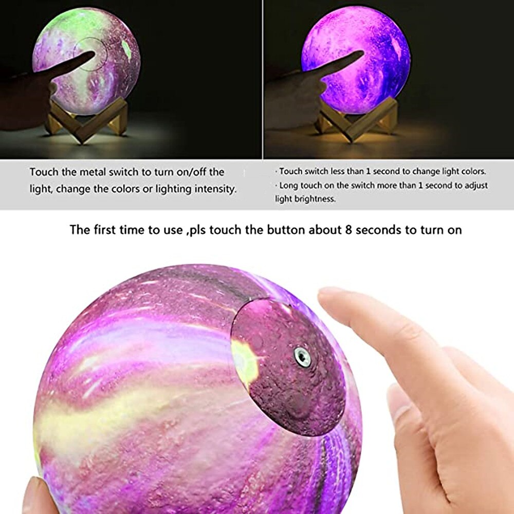 3D-лампа Galaxy Moon 5,9-дюймовое освещение Galaxy Moon ночник с 16 светодиодами сенсорного цвета&amp; Пульт дистанционного управления с деревянной подставкой, уникальный подарок на Рождество, день 2025 - $38.99 –P5