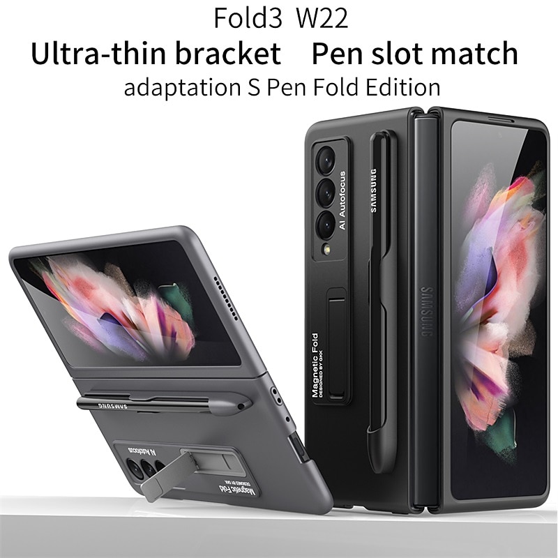 телефон Кейс для Назначение SSamsung Galaxy Z Fold 3 Кейс на заднюю панель Защитная пленка для объектива камеры Откидная подножка с держателем для ручки Однотонный ПК 2025 - $25.99 –P7