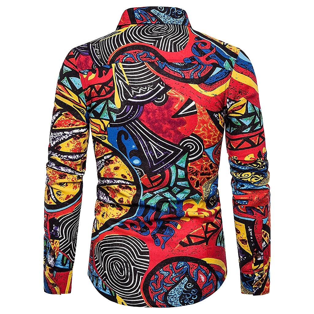 Herr Blommig Årgång Färgglad Skjorta Hawaii skjorta Aloha skjorta Långärmad Skjorta Nedvikt Vintage Designer Etnisk Stil Semester Fest Utekväll Svart Vin Rubinrött S M L 2025 - $25.99 –P3