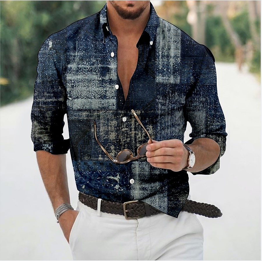 Men's Shirt Button Up Shirt Long Sleeve Fashion Designer Casual Outdoor Casual Holiday Summer Spring Turndown Print Button-Down Blue 2025 - $24.99 –P1