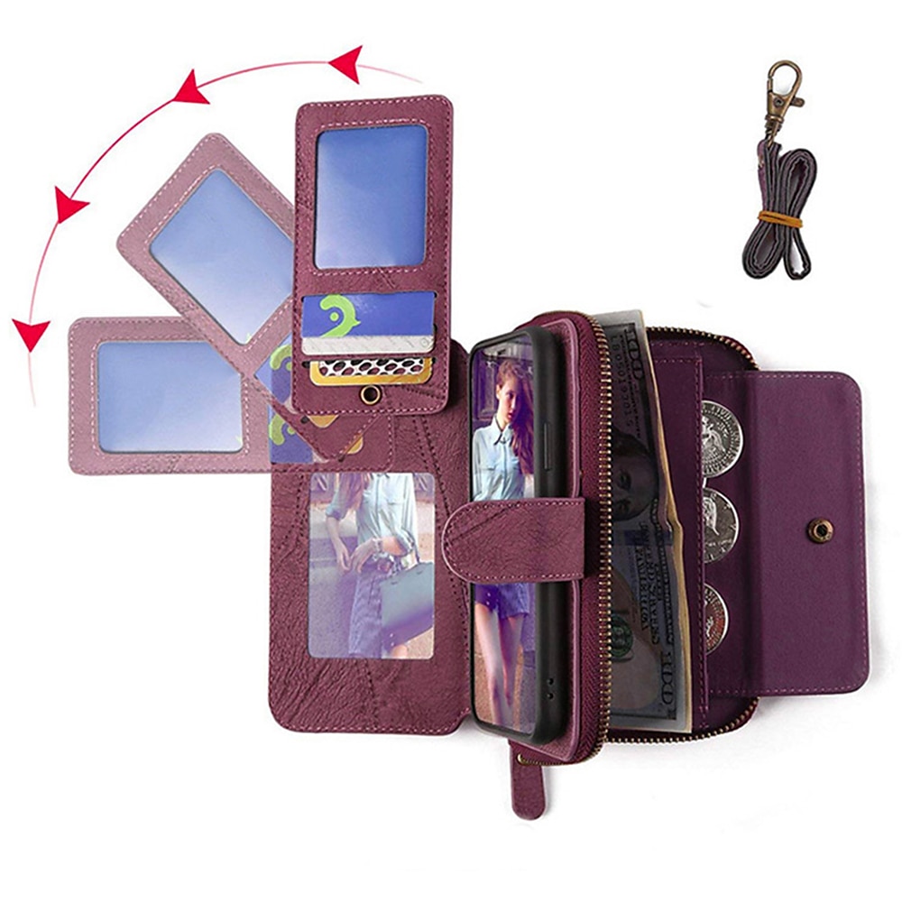 Phone Case For Samsung Galaxy S23 S22 S21 S20 Ultra Plus FE A14 A54 A73 A53 A33 A72 A52 A42 Note 20 Ultra Wallet Case Zipper Full Body Protective with Phone Strap Solid Colored PC PU Leather 2025 - $32.99 –P7