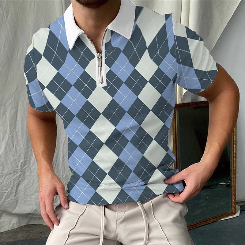 Men's Plaid Zip Polo Shirts Golf Shirt Short Sleeve Polo Shirts Collared Shirts Casual Vacation Wear Formal Wear Festival Wear 3D Print Quarter Zip Polo Blue 2026 - $23.99 –P1