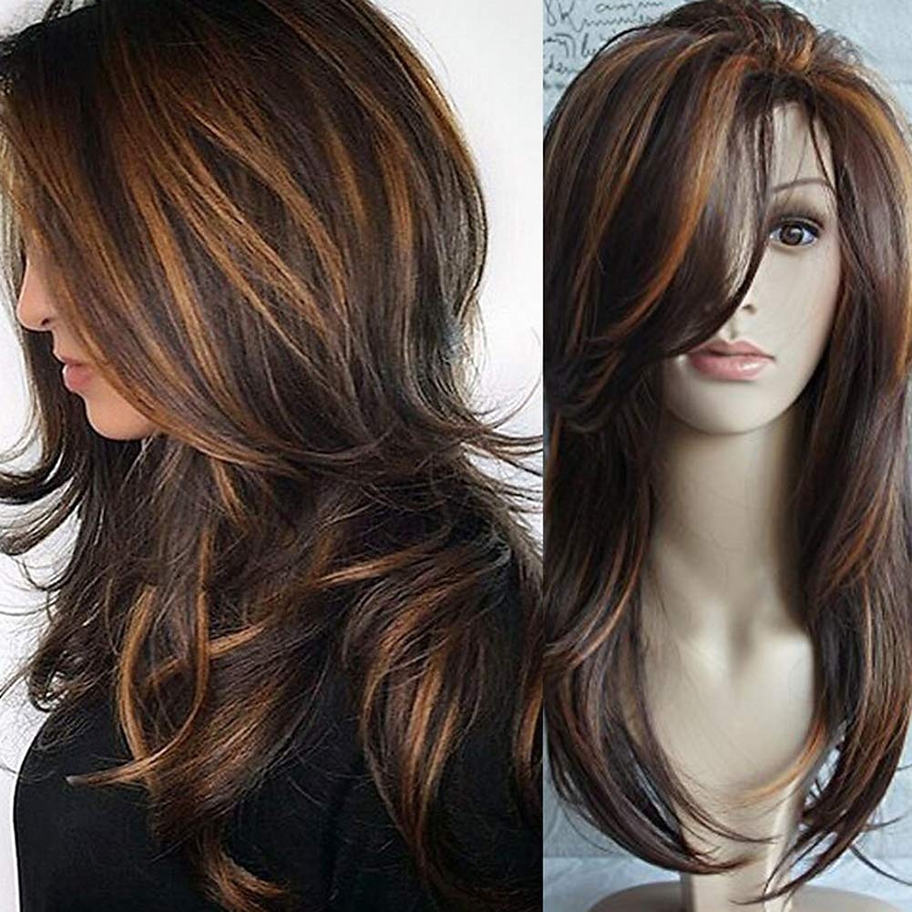 brune parykker for kvinner lang cosplay fest sjarmerende parykker for kvinner blandede parykker - svart brun 2025 - $21.99 –P3