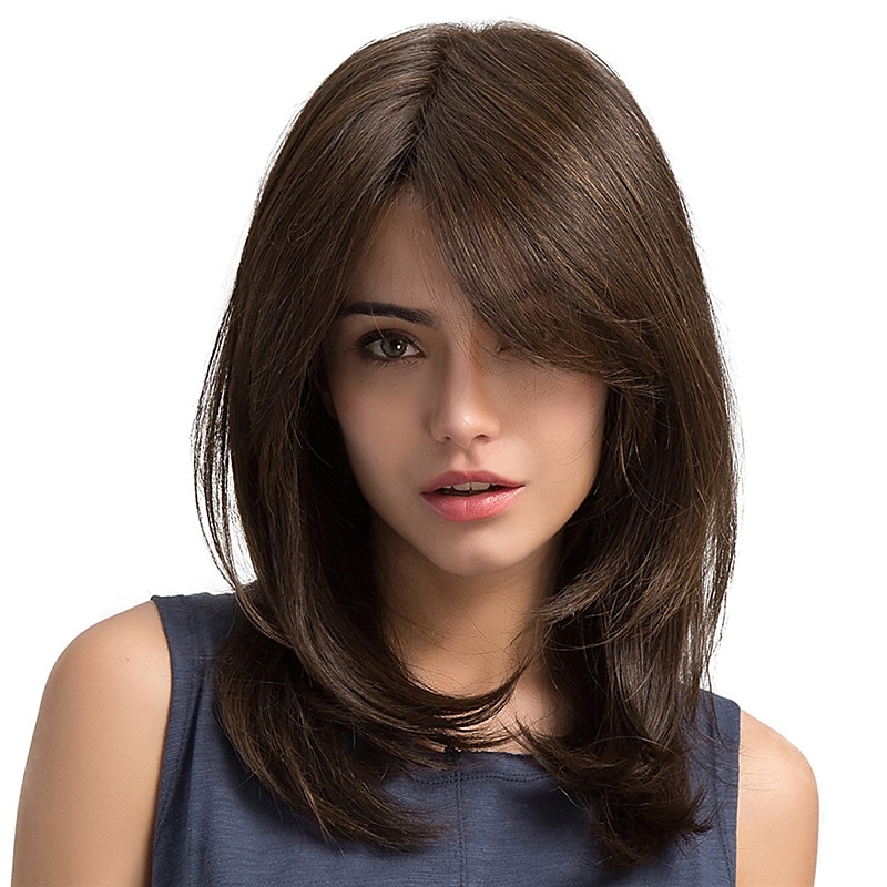 perucas marrons para mulheres peruca reta longa castanha cabelo sintético castanho perucas femininas com franja de 2025 por $28.99 –P1