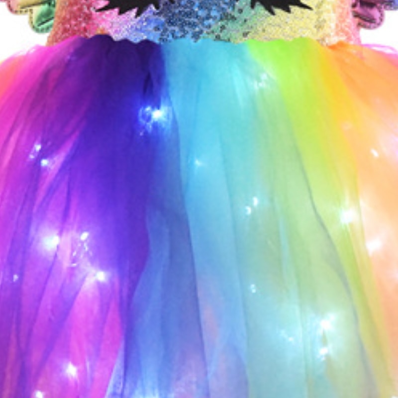 copii fete rochie tutu luminoasă cu unicorn cu led performanță de ziua de naștere plasă încrețită mozaic violet curcubeu albastru deschis bumbac deasupra genunchiului costum fără mâneci rochii drăguțe toamnă vară 2025 - $43.99 –P4