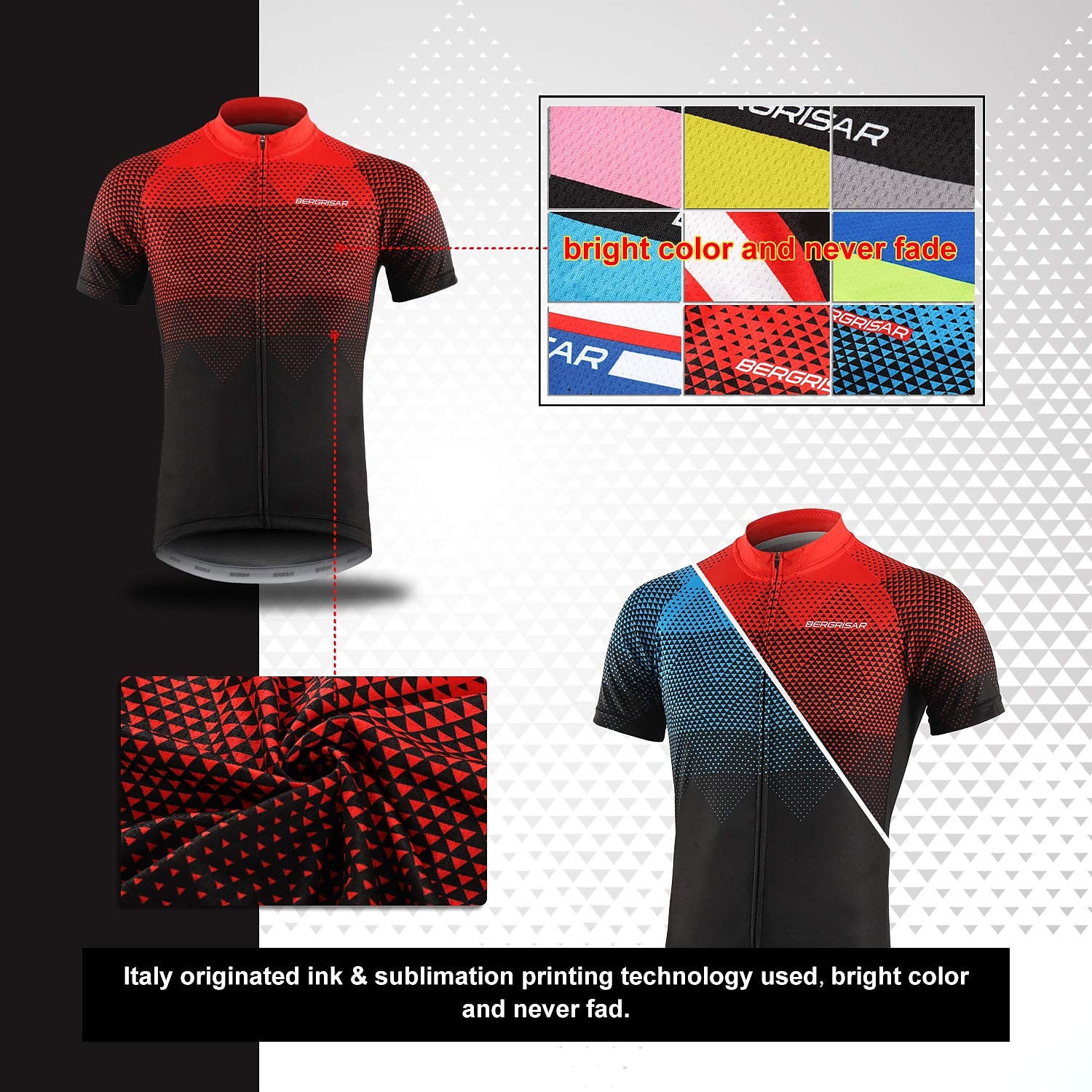 BERGRISAR Men's Short Sleeve Cycling Jersey with 3 Rear Pockets Summer Polyester Black Red Green Gradient Bike Jersey Top Mountain Bike MTB Road Bike Cycling Quick Dry Breathable Reflective Strips 2026 - $30.99 –P3