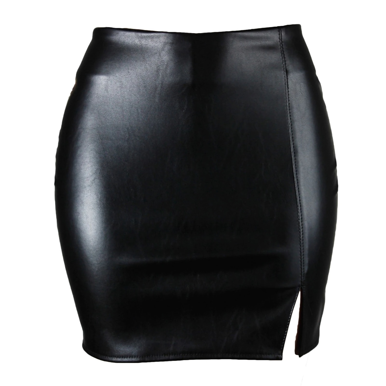 Női Ceruza Bodycon Mini Szoknyák Hasított Fényes fém Egyszínű Éjszakát és speciális alkalomra Randi Nyár Poliuretán Bőrutánzat Szexi Fekete Bor 2025 - $13.99 –P15