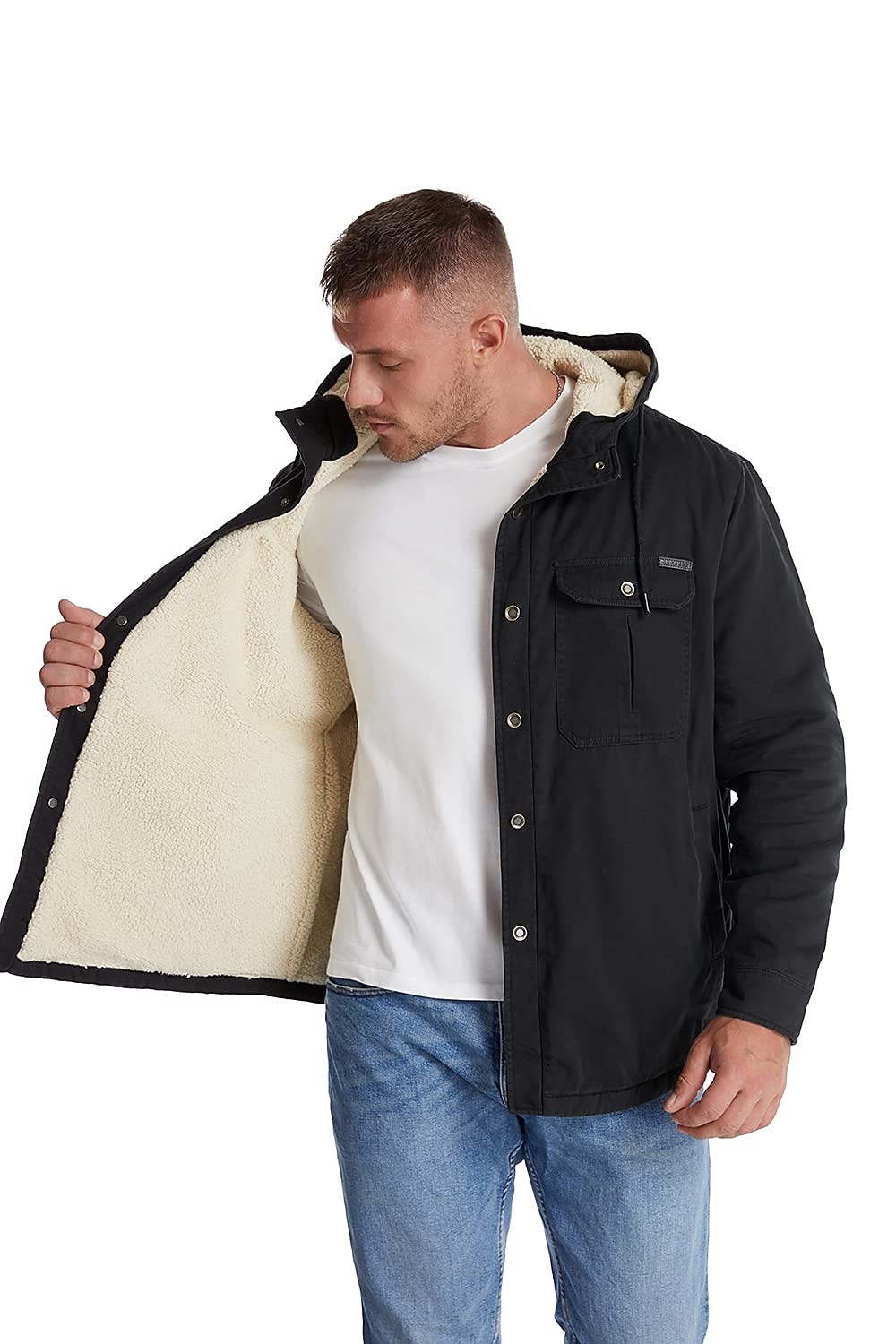 veste de chemise à capuche en molleton doublée de sherpa pour hommes veste rembourrée manteau de travail en flanelle chemise boutonnée veste d'hiver en plein air thermique chaud coupe-vent léger survêtement léger parka chasse ski snowboard pêche de 2025 ? $66.99 –P16