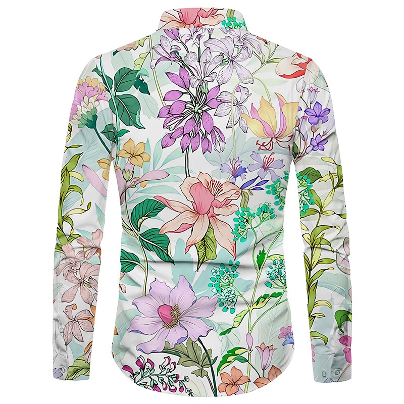 Herren Blumen Tropische Blumen Hemd Hawaiihemd Sommerhemd Aloha-Shirt Langarm Hemd Umlegekragen Modisch Designer Brautkleider schlicht Urlaub Täglich Festtage Hellgrün Violett Purpur 3D-Druck S M L 2025 - $26.99 –P2