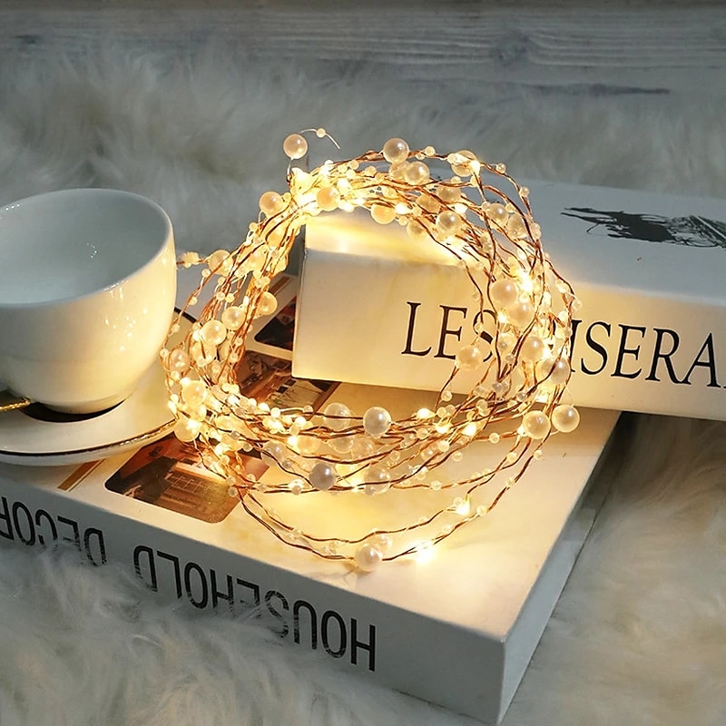 5m 50leds Pearl Wire Copper String Lights Battery Powered Fairy Lamp Christmas Wedding Party Home Garland Holiday Decoration 2025 - $16.99 –P1