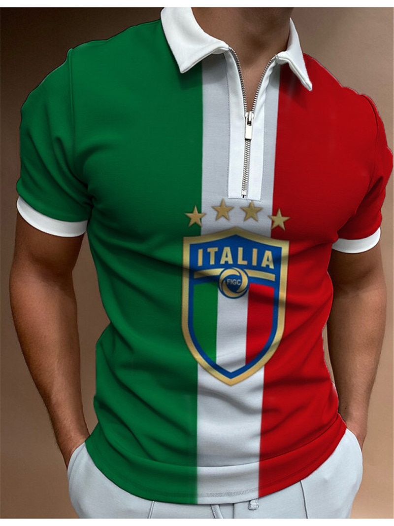 Hombre Bandera italiana Camisetas polo con cremallera Camiseta de golf Manga Corta Camisas de polo Camisas con cuello Casual Ropa de calle Ropa de vacaciones Trajes de fiesta Impresión 3D Polo con 2026 - $23.99 –P1