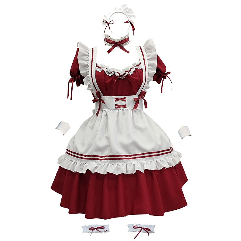 Lolita Stroje pokojówki Lolita Śłodkie Sukienka Damskie Japoński Kostiumy Cosplay Jasnoróżowy / Czerwony / Jasnoniebieski Jednokolorowe Krótki rękaw Krótki / Mini / Fartuch / Fartuch 2025 - $53.99 –P2