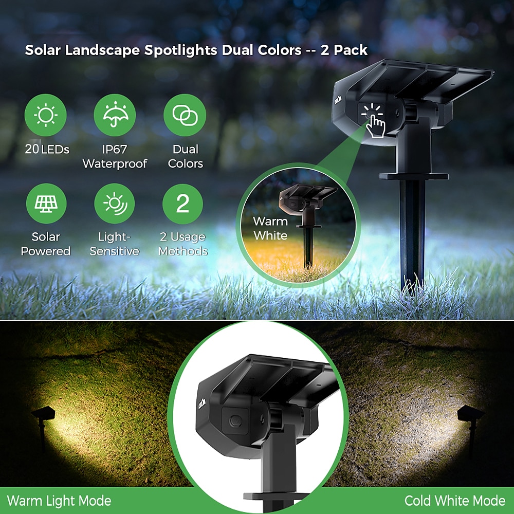 2PCS Solar Landscape Spotlight Outdoor 2 Brightness Modes 2 in 1 Solar Landscape Spotlight IP67 Waterproof Solar outdoor light lawn light pathway lights 2025 - $92.99 –P19