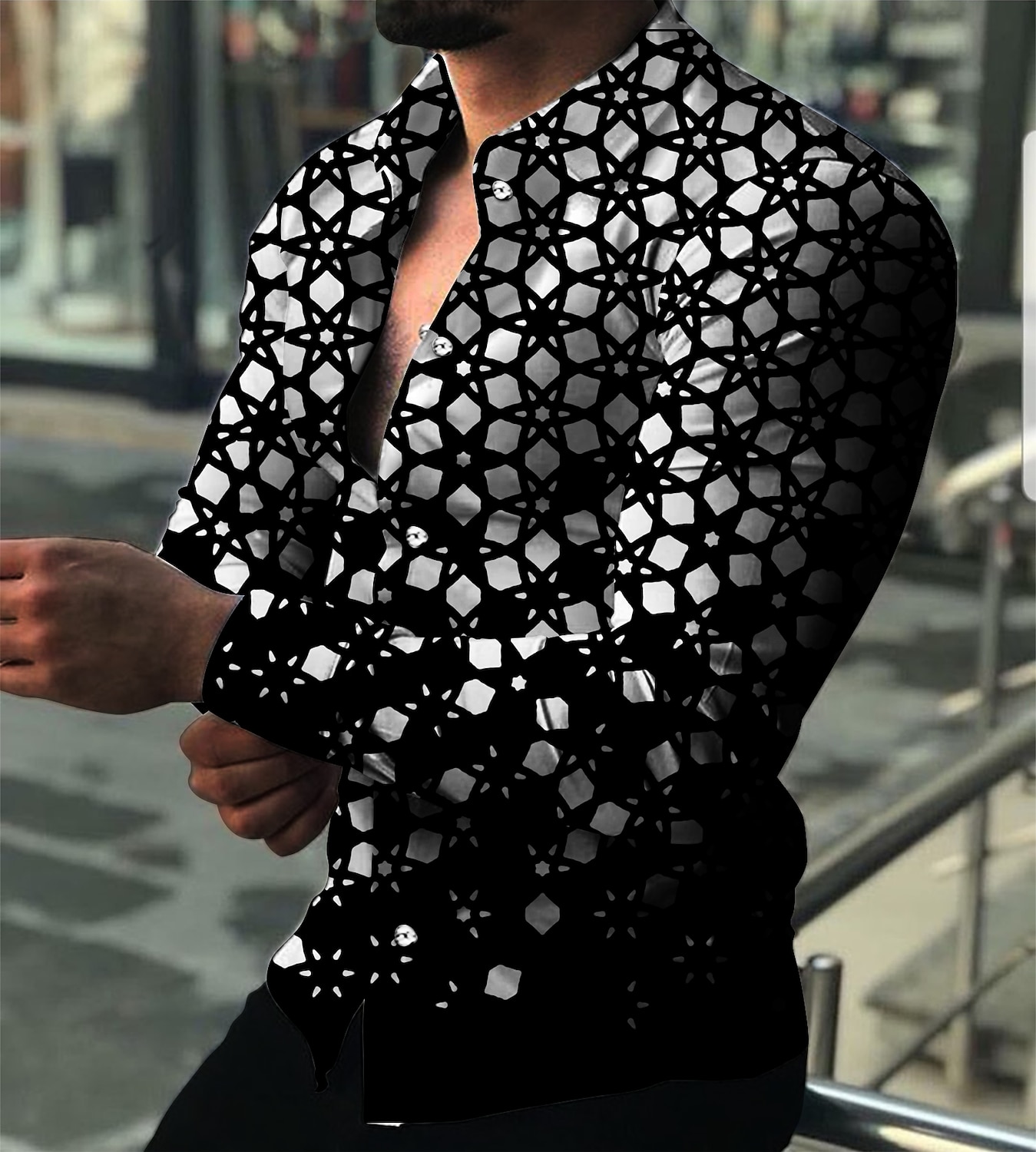 Męskie Geometryczny Wzór geometryczny Koszula Zapinana na guziki koszula Długi rękaw Moda Designerskie Codzienny Codzienny Święto Wyjściowe Wiosna i lato Wieczorne Druk 3D Przycisk w dół Czarny 2025 - $26.99 –P1