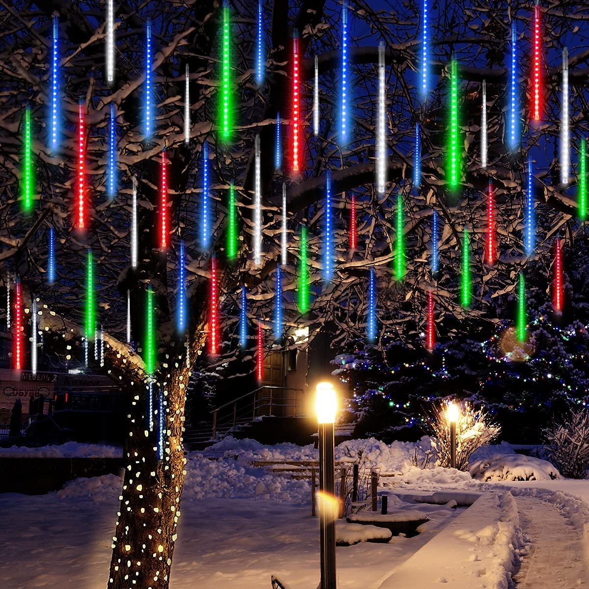 2 csomag meteorzápor karácsonyi lámpák kültéri 30 cm 8 cső 192 led eső eső lámpák dugható jégcsap hó lépcsőzetes zsinór karácsonyfa ünnepi terasz díszek 2025 - $29.99 -P4