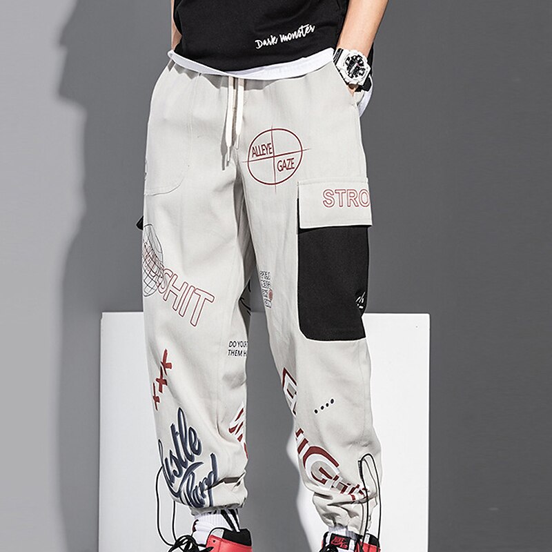 2025年 男性用 カーゴパンツ ジョガー ズボン ドローストリング 弾性ウエスト マルチポケット グラフィック 高通気性 ソフト カジュアル 日常 ファッション ストリートファッション ブラック グレー コレクション – $20.99 –P1