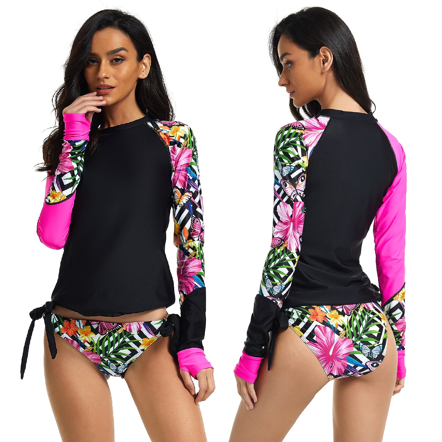 Women's Rash guard Swimsuit UV Sun Protection Breathable Quick Dry Long Sleeve Swimwear Bathing Suit 2 Piece Swimming Surfing Water Sports Floral Summer Spring Autumn / Fall 2025 - $30.99 –P5