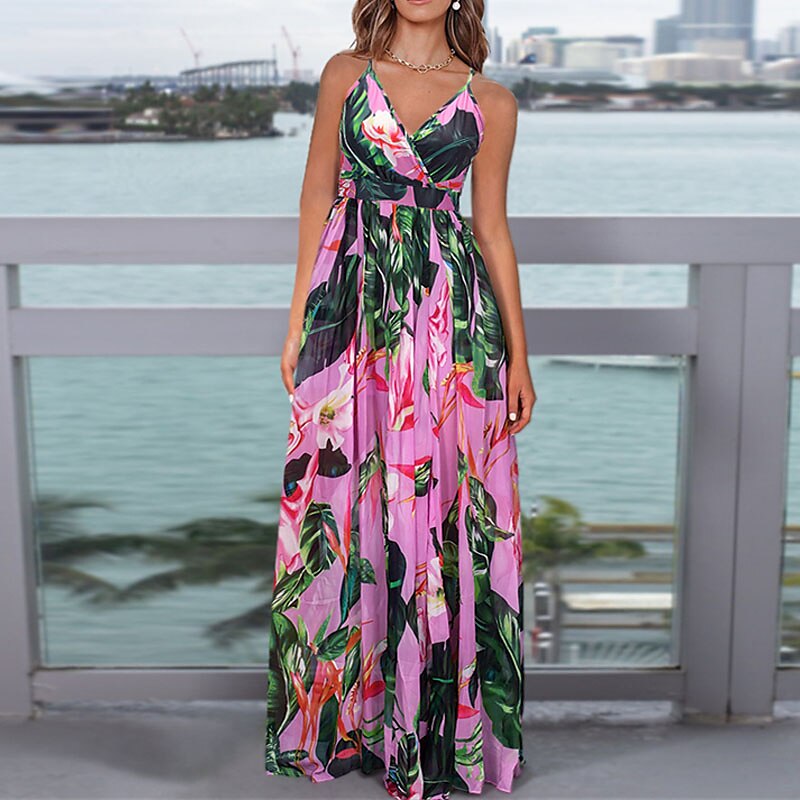Women's Swing Dress Maxi long Dress Green Blue Pink Orange Red ...