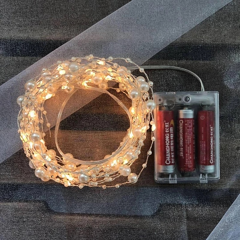 5m 50leds Pearl Wire Copper String Lights Battery Powered Fairy Lamp Christmas Wedding Party Home Garland Holiday Decoration 2025 - $16.99 –P2