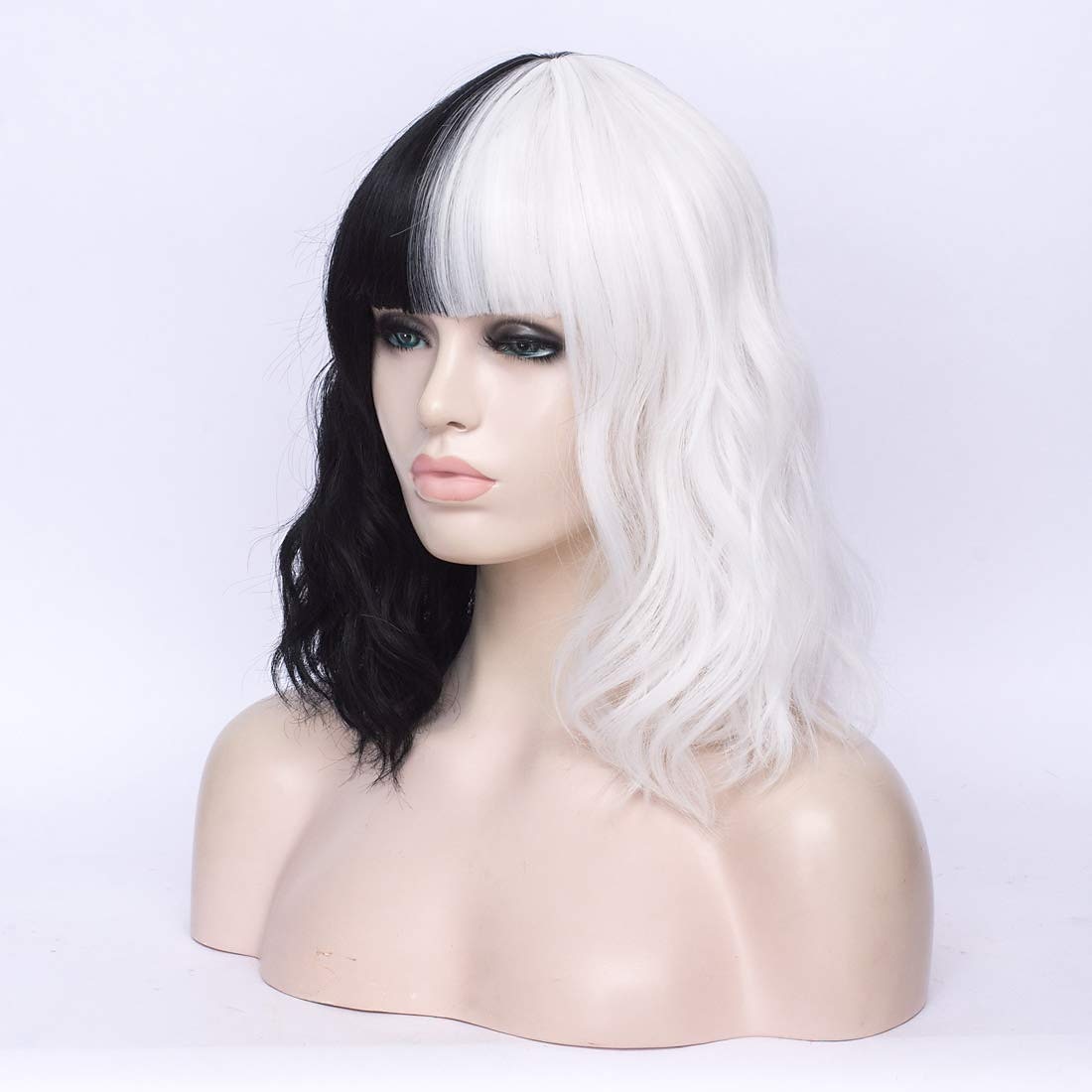 perruque de sorcière/sorcier perruque de cosplay perruque bouclée blanc / noir a1 a2 a3 a4 cheveux synthétiques design à la mode pour femme noir perruques d'Halloween de 2025 ? $23.99 –P11