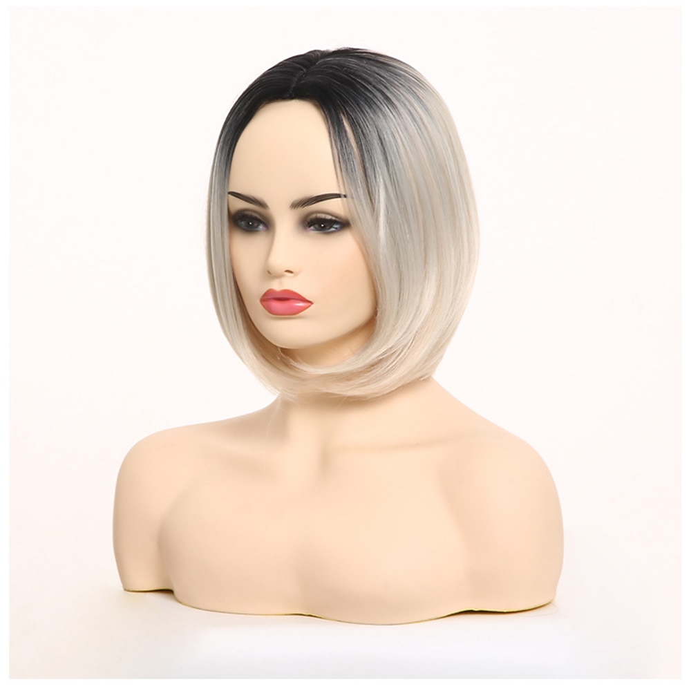 peruci albe pentru femei perucă sintetică perucă bob dreptă păr scurt negru alb sintetic 10 inci 2025 - $24.99 –P3