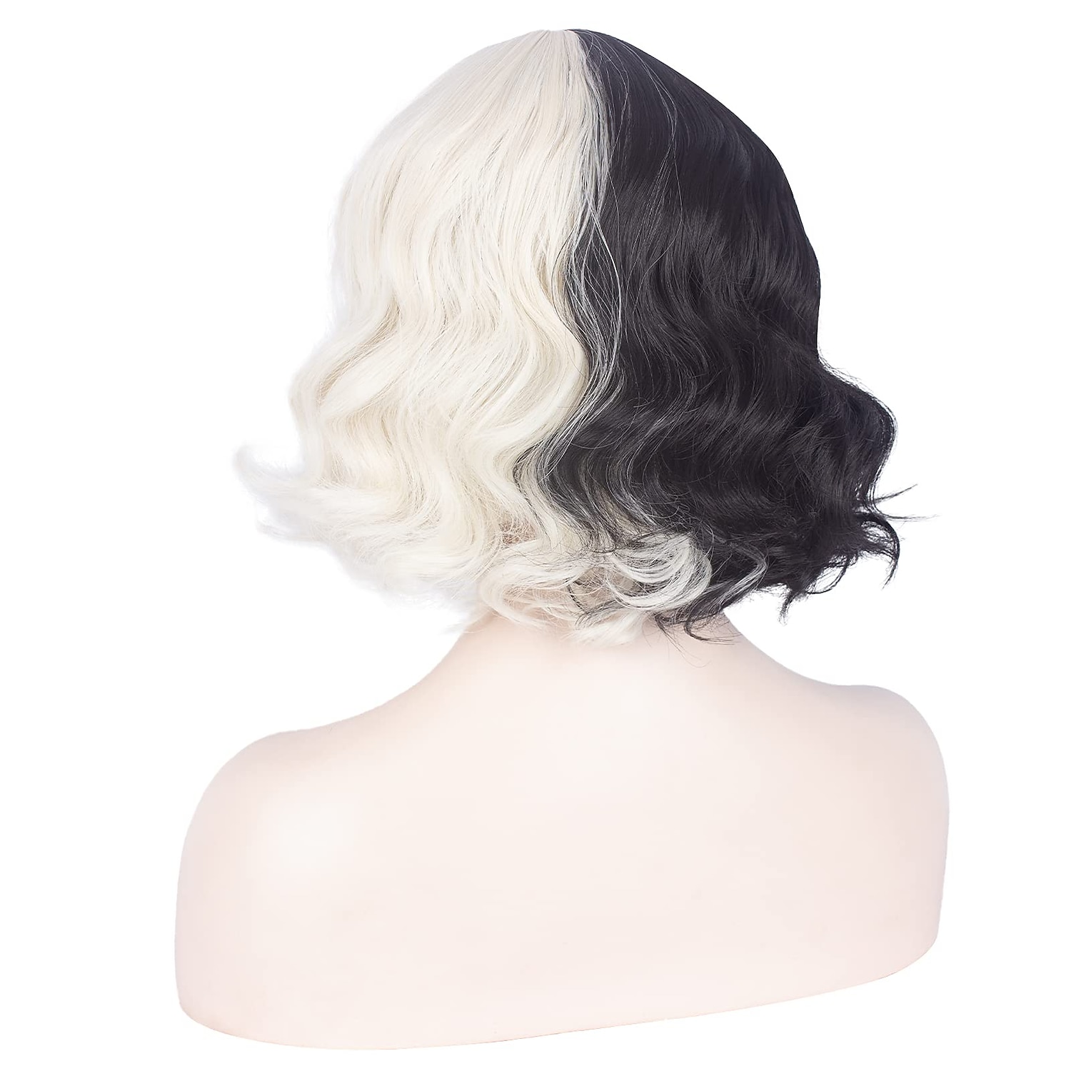 Black and Blonde Wig for Girls Short Wavy Half Black Half Blonde Wig with Bangs Cruella Deville  Women Cosplay Synthetic Wig Daily Party Halloween Wigs 2025 - $17.99 –P2