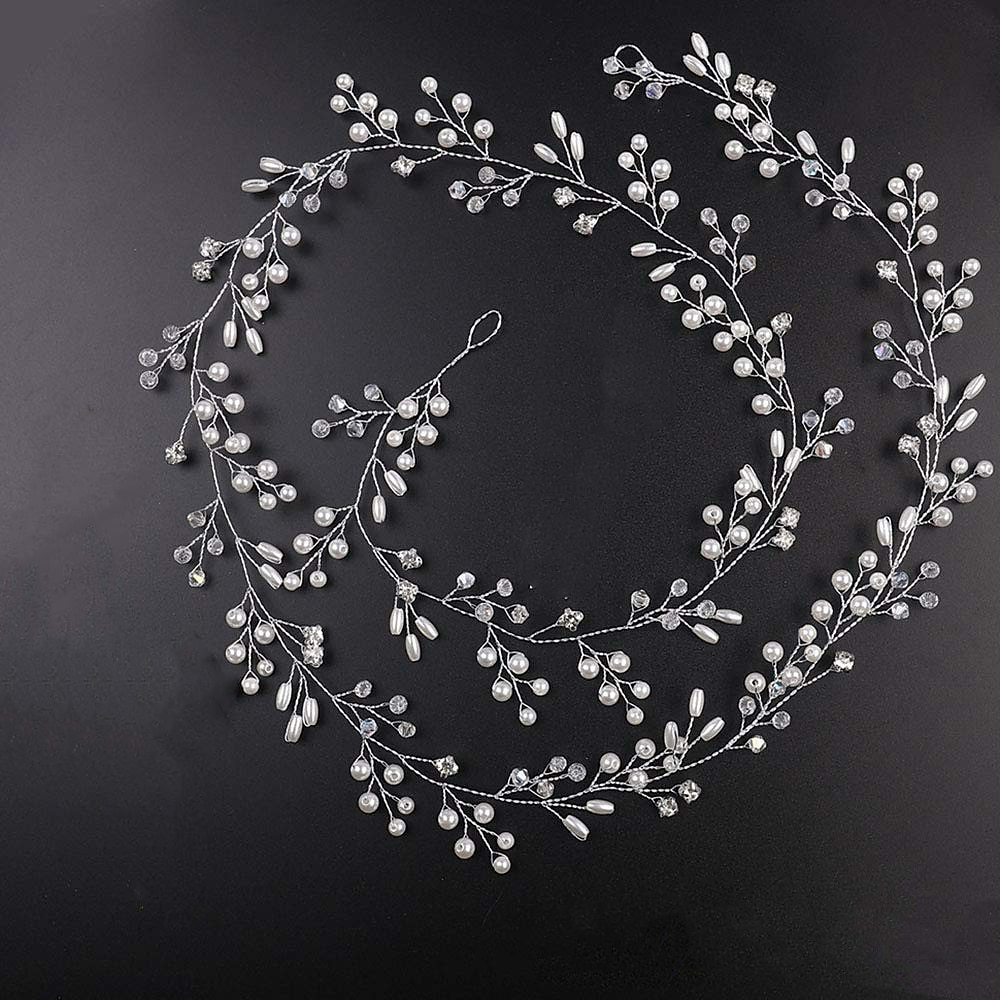 ouro rosa nupcial e prata dourada pérola extra longa e contas de cristal videira de cabelo nupcial acessório de cabeça de casamento acessórios de cabelo nupcial faixa de cabeça jóias de cabelo de 2025 por $17.49 –P4