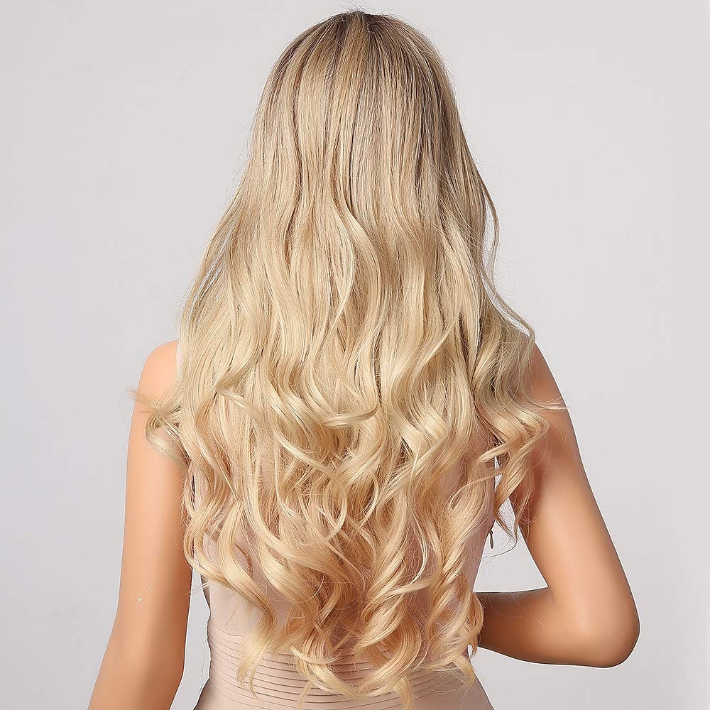 blonde parykker for kvinner brun gradient gull dameparykker, kvinner middels langt krøllet hår naturlig bølget parykker, hvite kvinnelige parykker, cosplay parykker, varmebestandige daglige parykker 2025 - $29.99 –P4