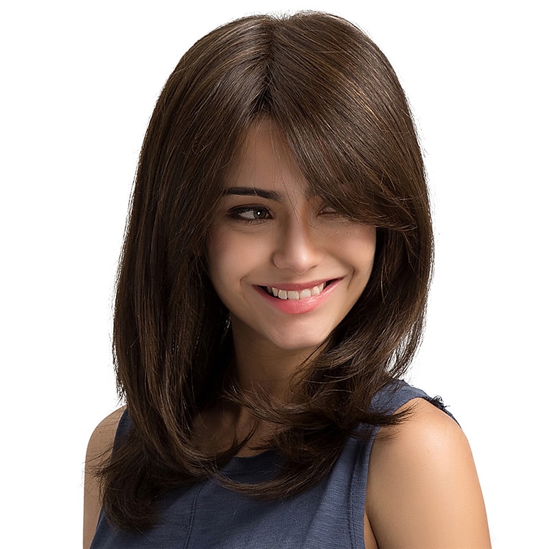 perucas marrons para mulheres peruca reta longa castanha cabelo sintético castanho perucas femininas com franja de 2025 por $28.99 –P3