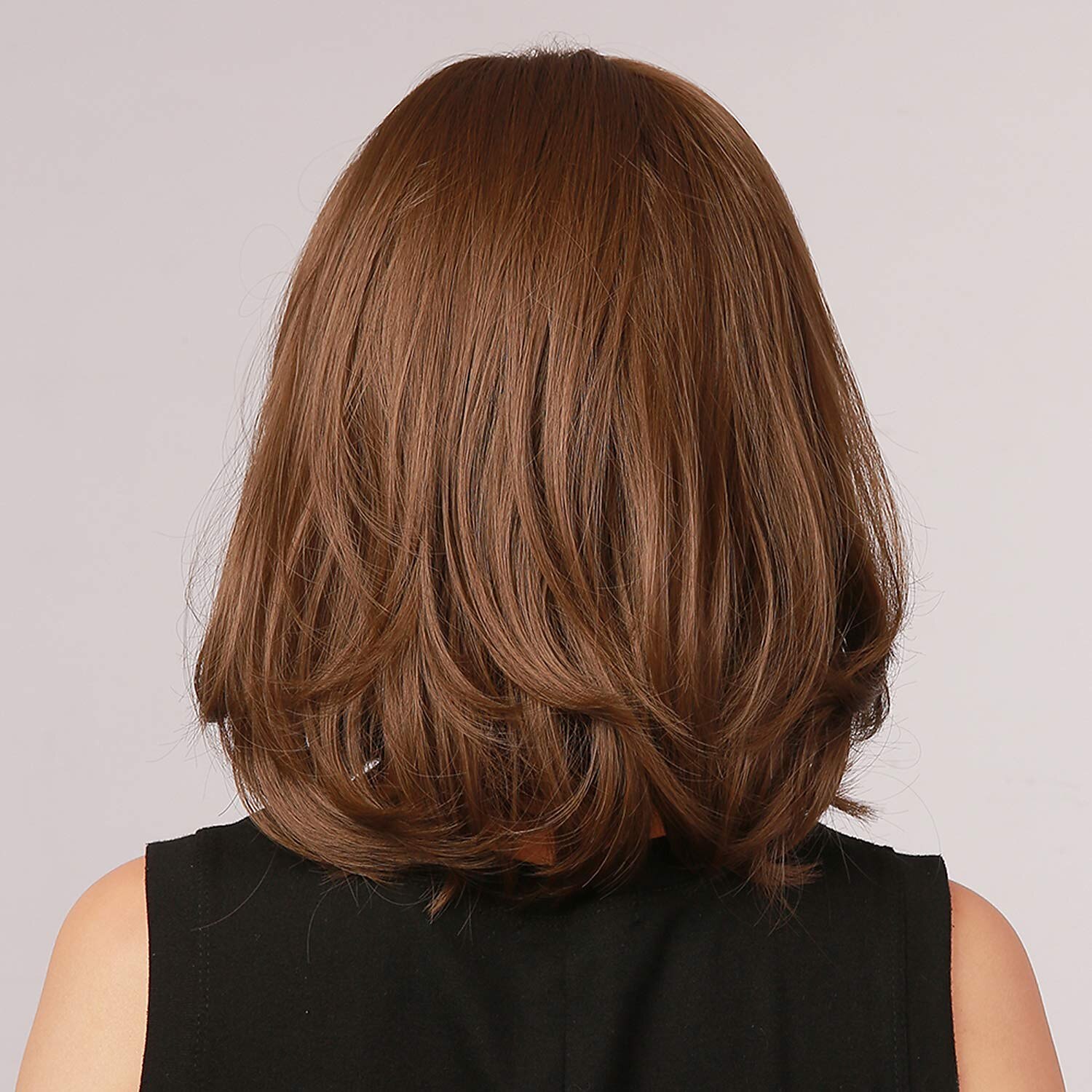 bruine bob pruik met pony synthetische pruiken voor vrouwen halflange rechte pruiken natuurlijk ogende pruiken 12inch 2025 - $23.99 –P6