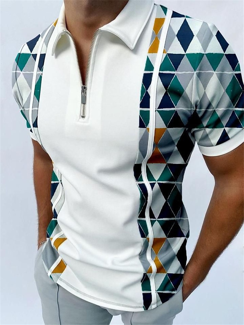 Men's Geometric Zip Polo Shirts Golf Shirt Short Sleeve Polo Shirts Collared Shirts Casual Vacation Wear Formal Wear Festival Wear 3D Print Quarter Zip Polo Black White Red 2025 - $22.99 –P1
