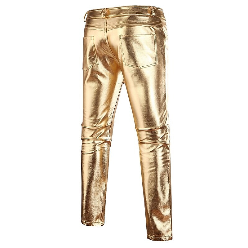 Per uomo magro Pantaloni Pantaloni in ecopelle Gamba dritta Tinta unita Lunghezza intera Feste Per uscire Serata Streetwear Moda Argento Nero Media elasticità del 2025 a $25.99 –P5