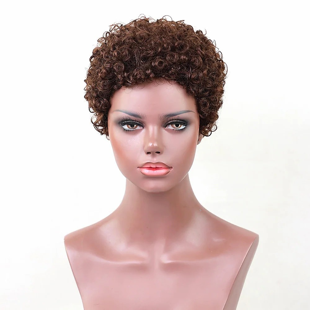 Menselijk haarmengsel Pruik Afro krullend Pixie-kapsel Machinegemaakt Zwart Licht Bruin Donkere wijn Dagelijks 2025 - $43.99 –P3