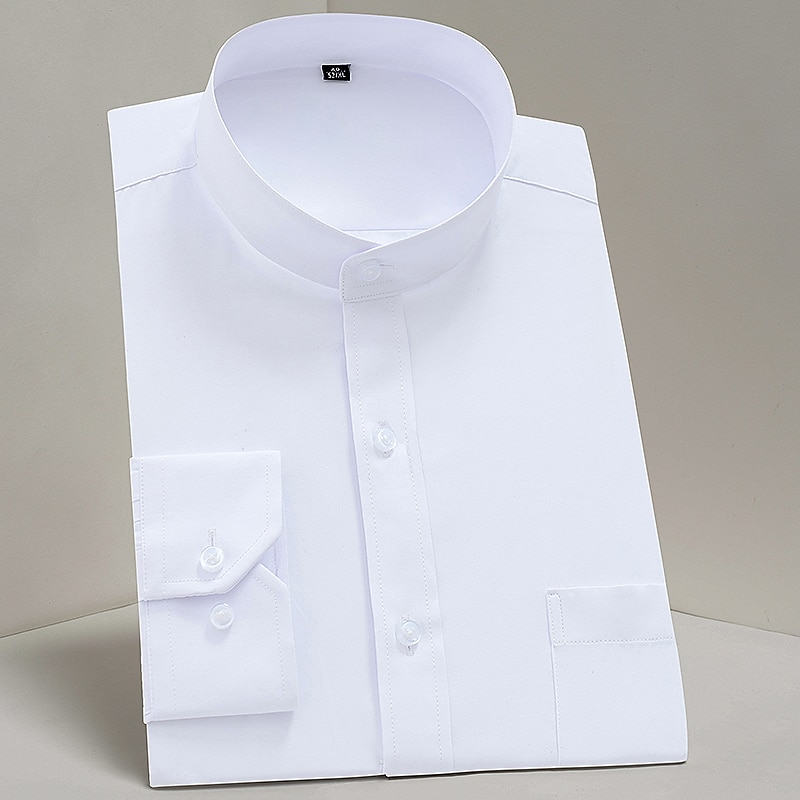 Men's Chinese Collar Shirt Mandarin Collar Shirt Dress Shirt Collared Shirt Button Up Shirt Plain Wedding Party Wine Black White Navy Blue Long Sleeve Grandad Collar All Seasons Clothing Apparel 2025 - $26.99 –P4
