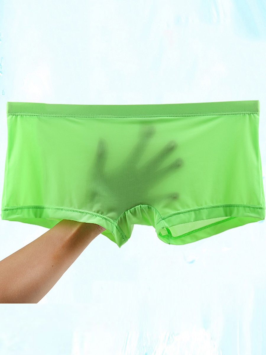 Calzoncillos bóxer de color sólido a la moda básica para hombre, ropa interior elástica a media cintura, bragas transparentes, transpirables, cómodas, 1 pieza, blanco, verde, rojo, azul claro, m 2025 - $16.49 –P3