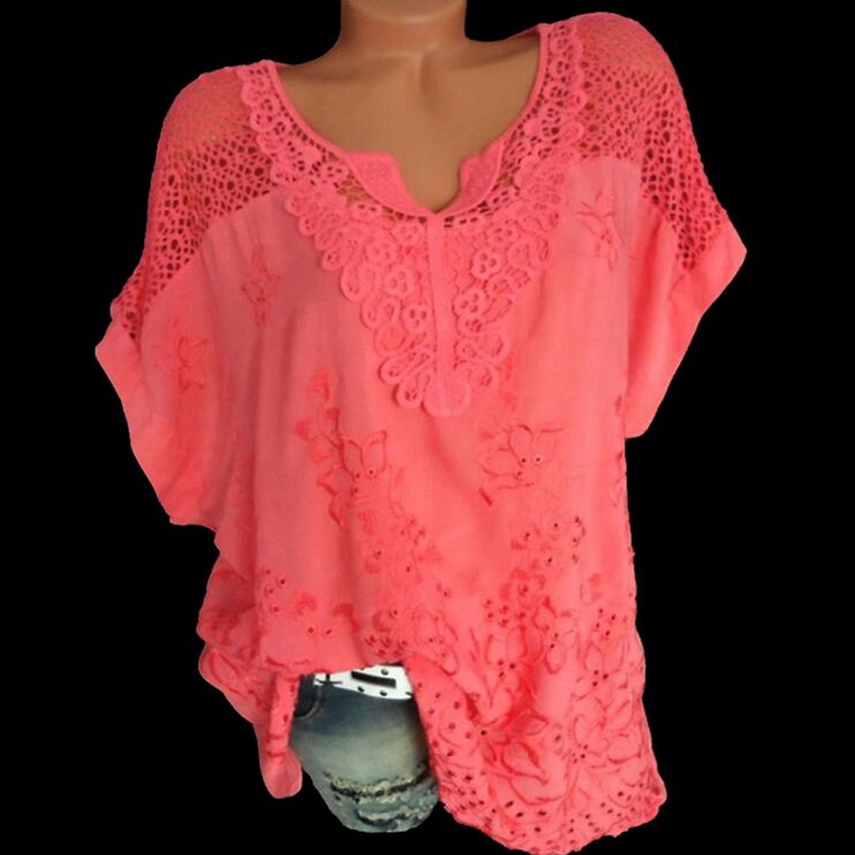 Mulheres Camisa Social Blusa Tops de ilhas brancas Preto Branco Vermelho Côr Sólida Tecido Renda Meia Manga Casual Diário Vintage Básico Elegante Decote V Padrão S de 2025 por $21.99 –P4