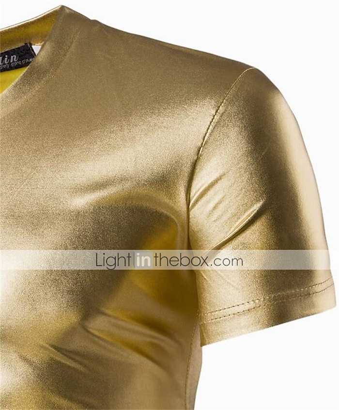 2026年 男性用 シャツ Tシャツ 半袖 Ｖネック 夏 平織り 誇張された デザイナー 大きくて背が高い ウェディングパーティー カクテルの服装 シルバー ブラック ゴールド メンズトップTシャツ  コレクション – $25.99 –P7