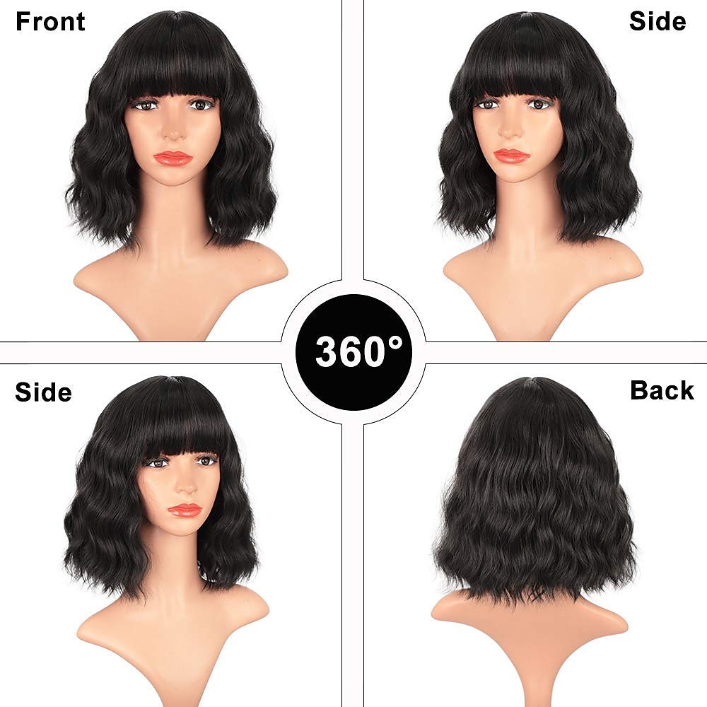 syntetisk parykk bølget bob nett bang parykk middels lang blondt syntetisk hår kvinners blonde svarte burgunder barbiecore parykker 2025 - $24.99 –P2