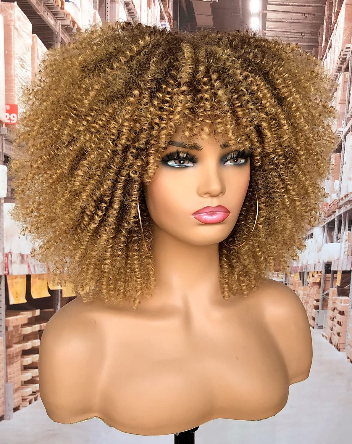 Blonde Wigs for Women Curly Afro Wig with Bangs for Black Women