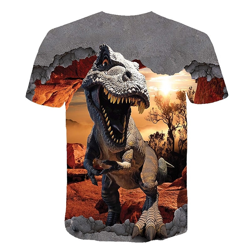 dětský chlapecký dinosaurus 3D potisk tričko krátký rukáv zvířecí potisk šedé dětské topy léto aktivní denní nošení regular fit 4-12 let 2026 - $11.99 –P3