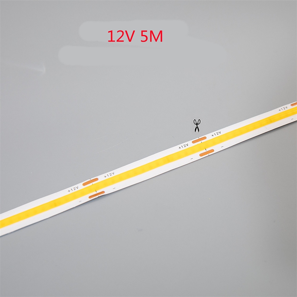 Tira de luces led cob de 5m y 16,4 pies dc12v flexible de 8mm cri90, cinta de luz led para decoración del hogar, retroiluminación de ambiente blanco cálido natural 2025 - $32.99 –P1